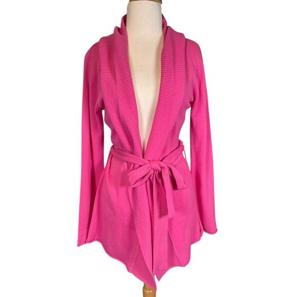 Lily McNeal 100% Cashmere Magenta Pink Belted Wrap Cardigan Sweater Size 3 - Picture 1 of 12